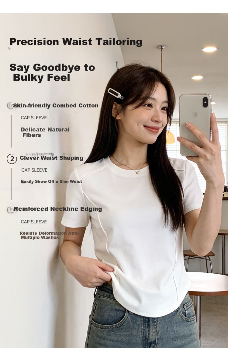 Urban Beauty Combed Cotton Short Sleeve T-Shirt Women's Slim Fit Herringbone Crew Neck All-Season Outerwear 2026 New Inner Layer 4