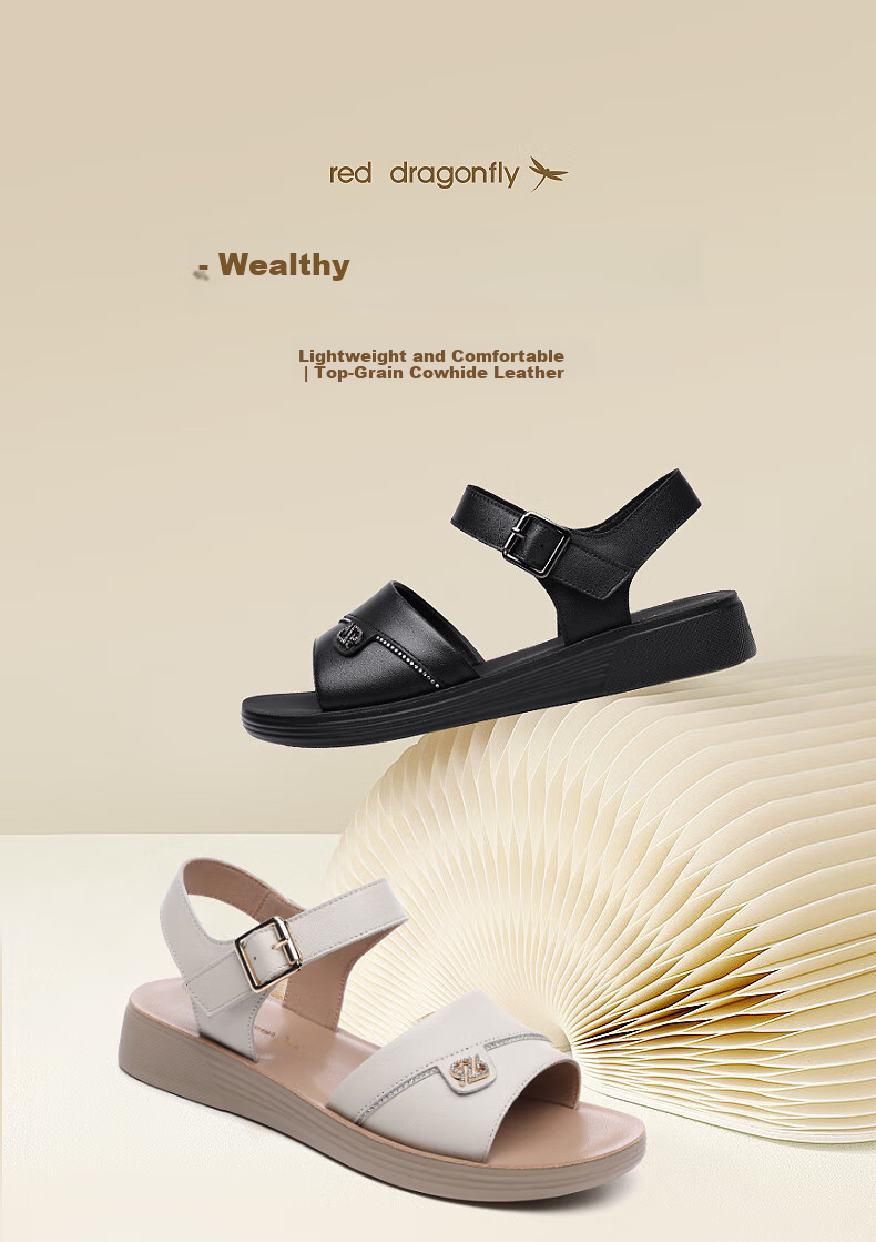 RED DRAGONFLY Women's Summer Sandals, Soft Leather And Sole Slippers for Mothers And Elderly, Beach Shoes WTK240782 Beige Size 38 1