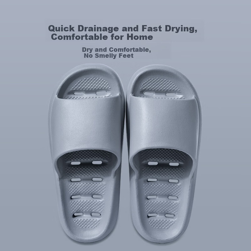 ABFE Bathroom Leak-Proof Slippers for Men Indoor Home Shower Non-Slip Quick-Dry Odor-Resistant Cool Slippers for Women Gray Size 40-41