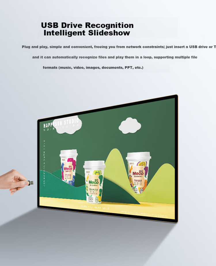 Hushi Guang 21.5-inch Advertising Player HD Narrow Bezel Digital Signage Touchscreen Display Wall-mounted Hanging Milk Tea Shop Elevator Promotion Screen Electronic Menu Poster Player 7