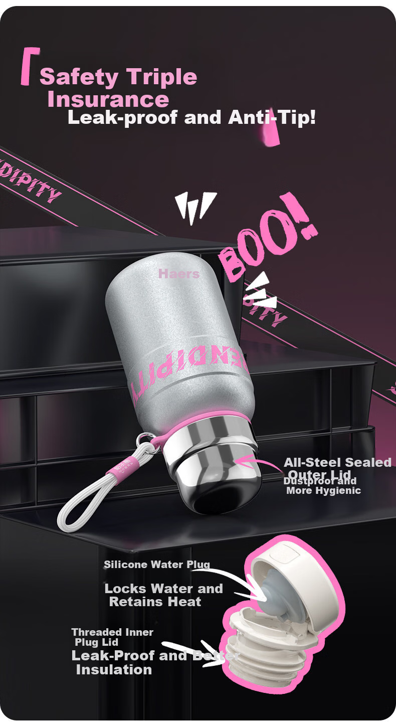 HAERS Insulated Water Bottle for Women High-Value Large Capacity with Lid School Use Pink 600ml 9