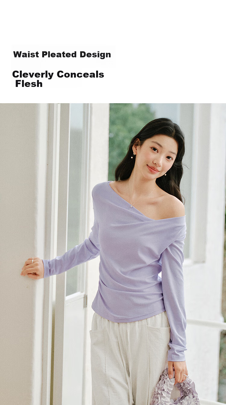 Semir Women's Spring Long Sleeve T-Shirt Short Asymmetric Off-Shoulder Slim Fit Top 2026 109126101001 19