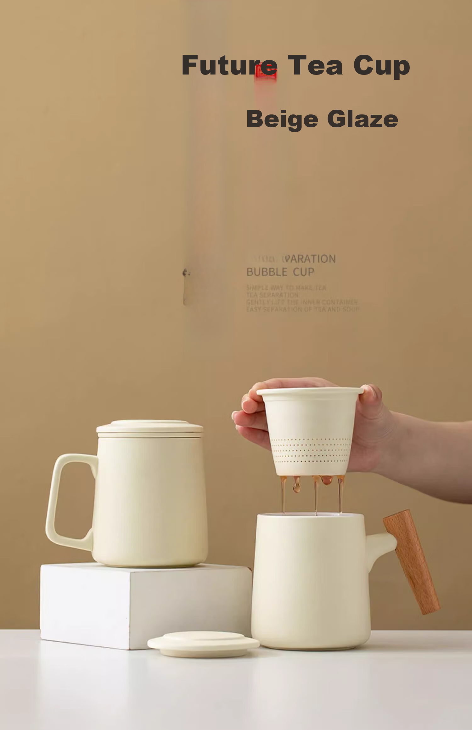 PINYU Mutton Fat Jade Tea Cup with Lid Ceramic Mug for Home Office High-End Tea Set White 370ml 1