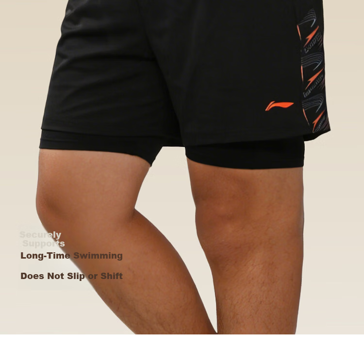 LI-NING Men's Plus Size Swim Trunks, Large Size, Loose Fit Hot Spring Swimwear for Over 300 lbs, Black 5XL 0531 12