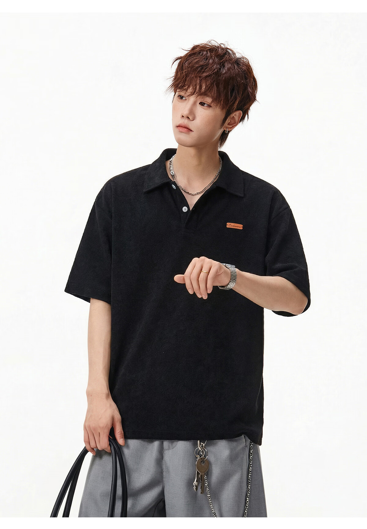 POUM Japanese Style Trendy Men's Polo Shirt Short Sleeve Summer Premium Texture Casual T-Shirt MP7201 Off-White M 7