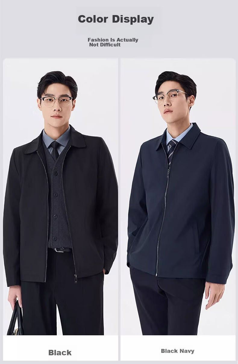 Woodpecker [Wear-Resistant and Water-Repellent] Men's Summer Jacket, Middle-Aged Dad Style, Casual Lapel Jacket, Black XL 9