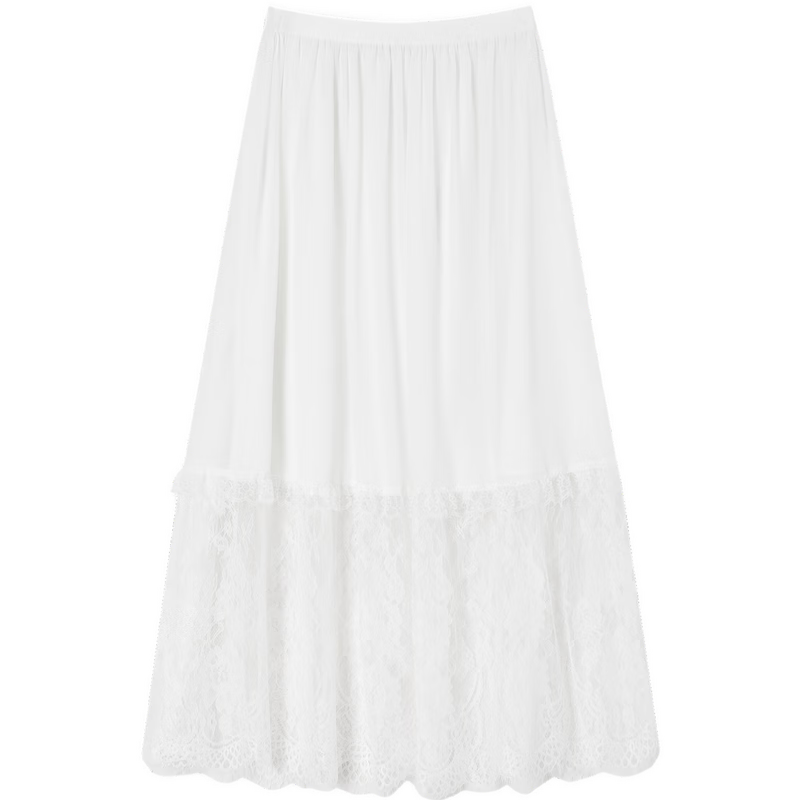 Demana [Yunsha Manwu] Summer Fresh Sweet Lace Splicing Lightweight Flowing Elastic Waist Mid-Length Skirt for Women