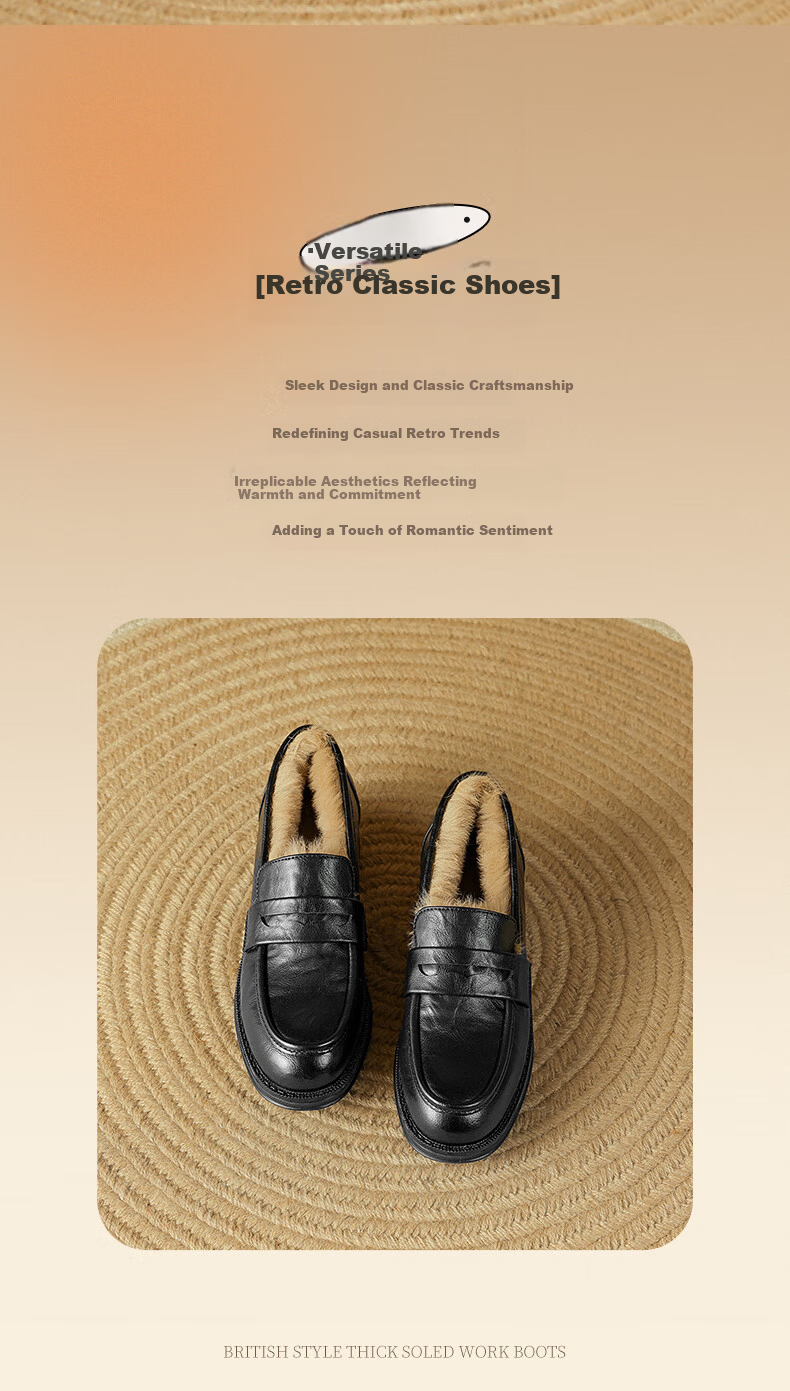 DAPHNE British Style Black Leather Shoes for Women, 2026 New Summer Thick Mid-Heel Loafers, Commuter Work Slip-On Flats 3