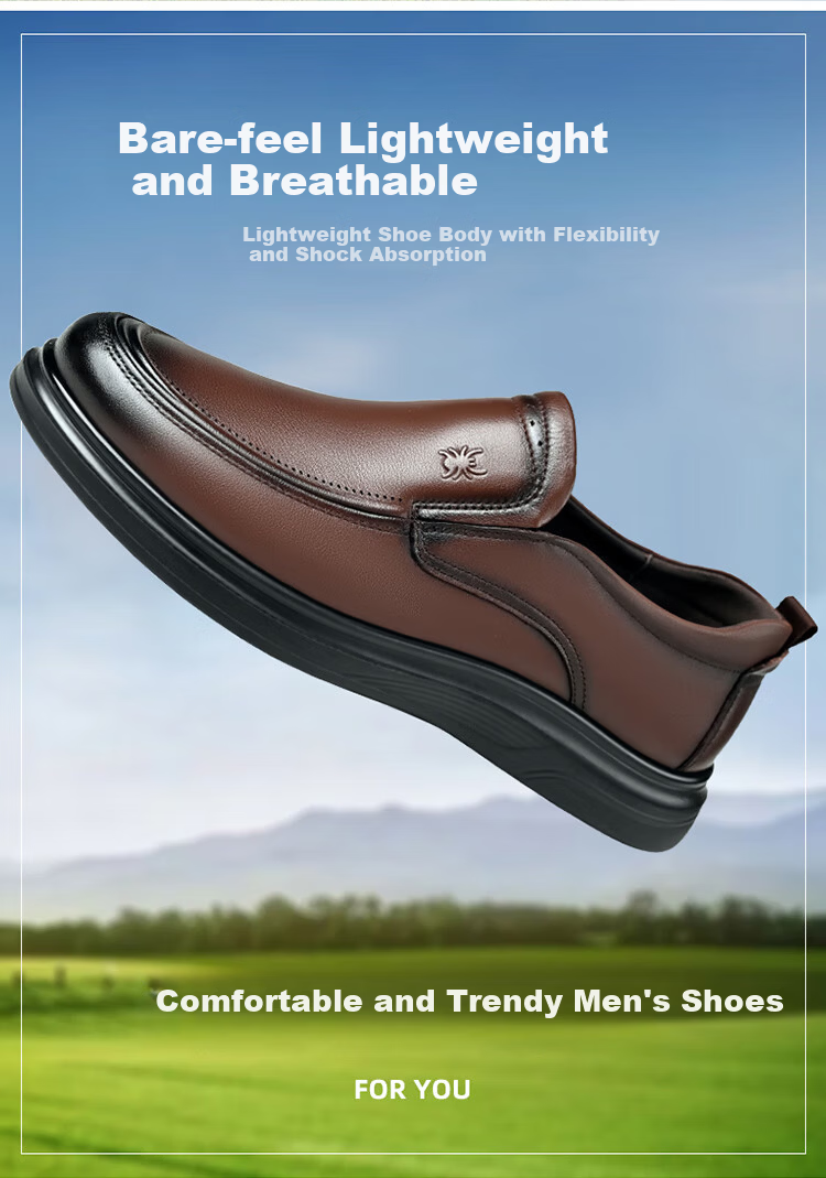 Spider King Casual Leather Shoes Men Spring Autumn Business Classic Comfortable Versatile Soft Sole Slip-On Black Size 42 2