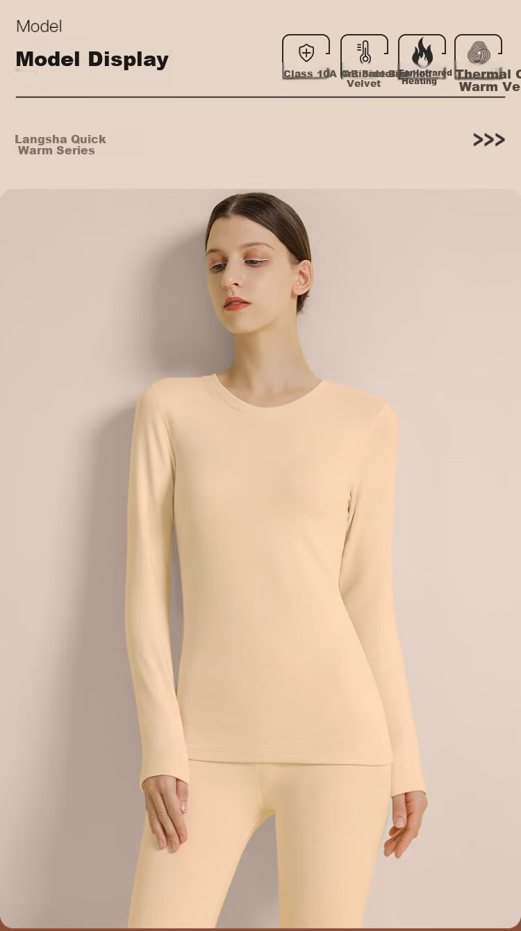 LangSha Women's Autumn Thermal Base Layer 10A Antibacterial Mite-Resistant Double-Sided Fleece Warm Top Thermal Underwear 17