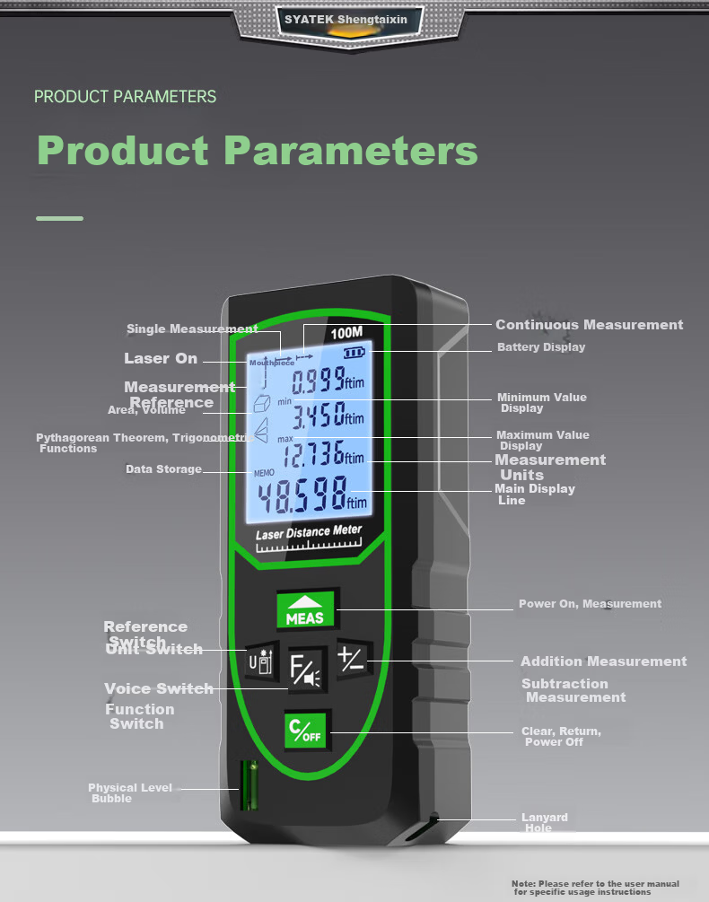 SYNTEK Laser Distance Meter High-Precision Green Light Outdoor Measuring Device Smart Handheld with Lithium Battery 50m 13