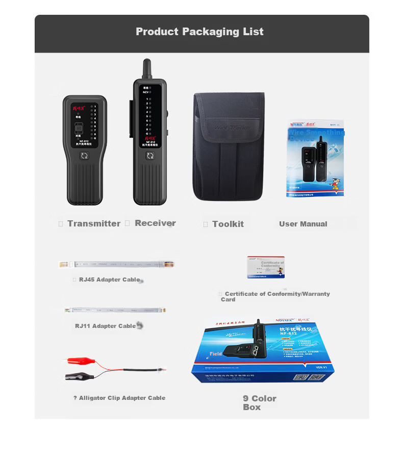 Smart Mouse NF-812 Network Cable Tester Multifunctional Line Tracker Signal Tester Inspection Tool Set 17