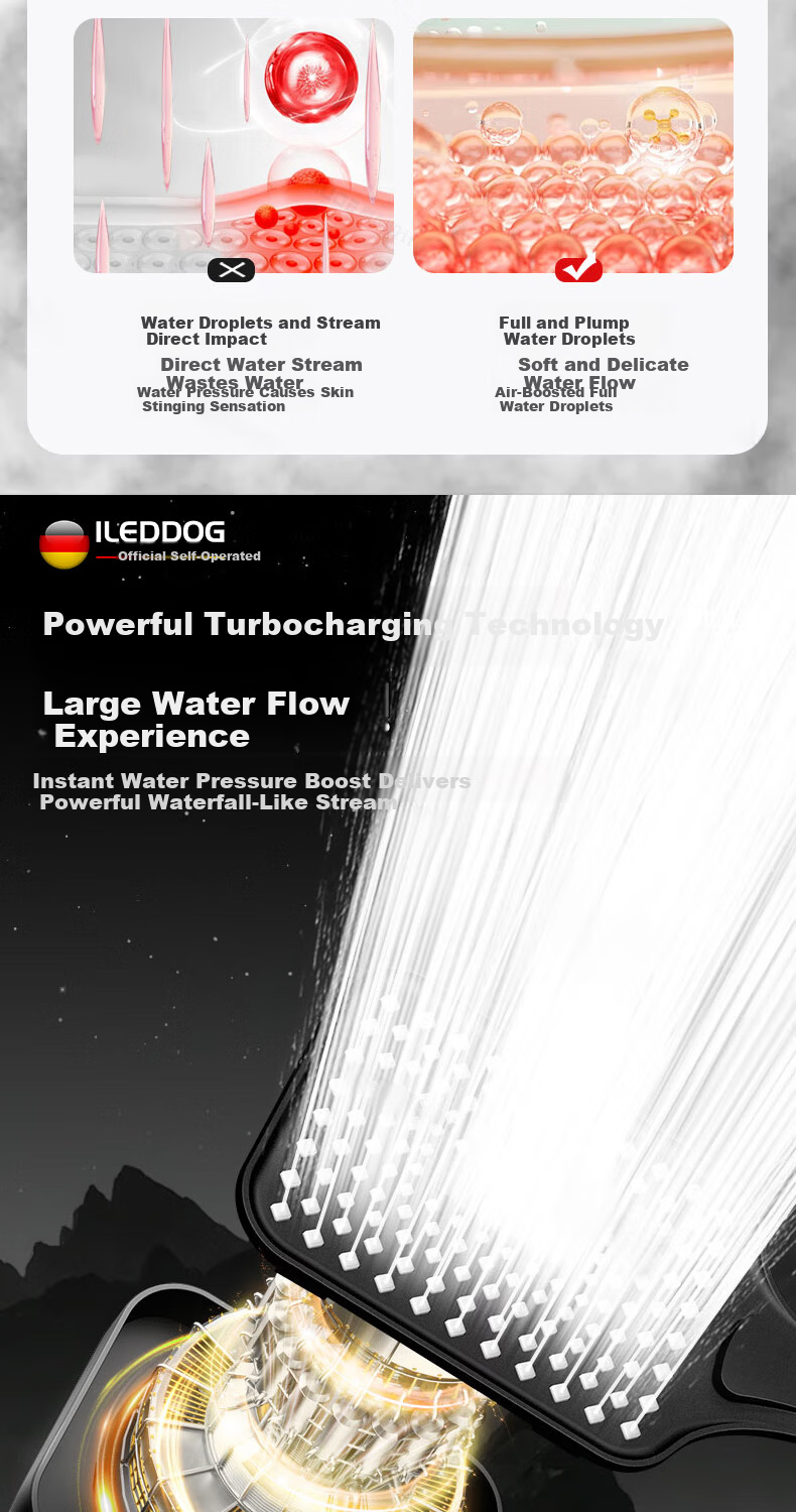 ILeddog [Germany] High-Pressure Handheld Shower Head Bathroom Shower Sprayer 808-1 6
