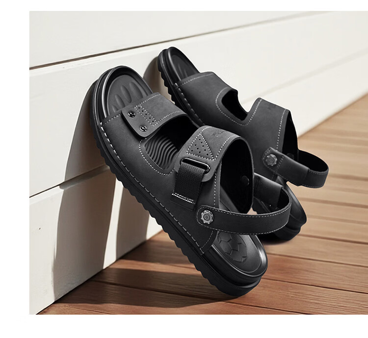 Bull Family Men's Leather Sandals Summer New Breathable Casual Comfortable Durable Beach Shoes Versatile Lightweight Two-Way Wear 15