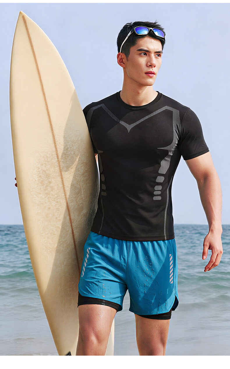 BURUITE Men's Swimwear Set Swim Trunks Anti-Embarrassment Boxer Briefs Summer Full-Body Top Hot Spring Gear 9