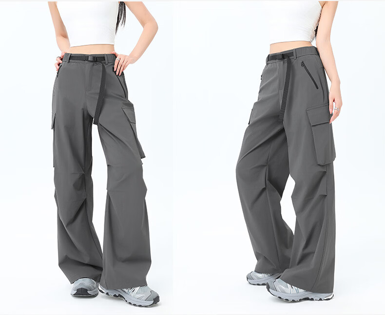 Xueqiman Women's Work Pants 2026 Summer New High-Waist Paratrooper Pants Windproof Waterproof Outdoor Hiking Sports Shell Pants 19