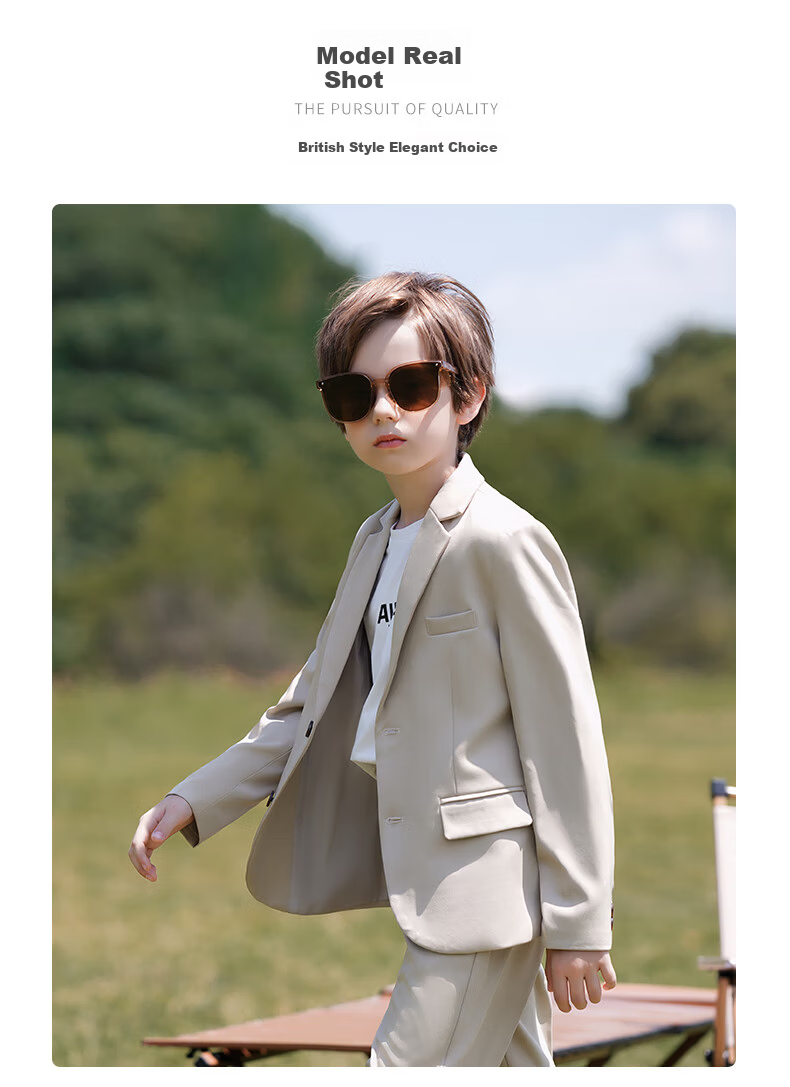 Luomeng Boys' British Style Formal Suit Spring And Autumn Casual Blazer, Beige, Size 110 11