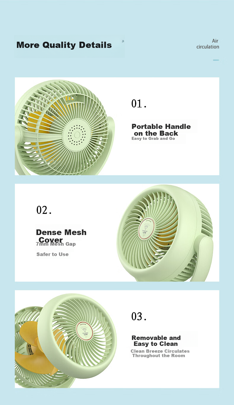 DIAMOND Air Circulation Fan Home Electric Desktop Table Fan High Airflow Oscillating AC Fixed Frequency Quiet Lightweight Fan Bedroom Energy-Saving Small Fan KFX2406J 15