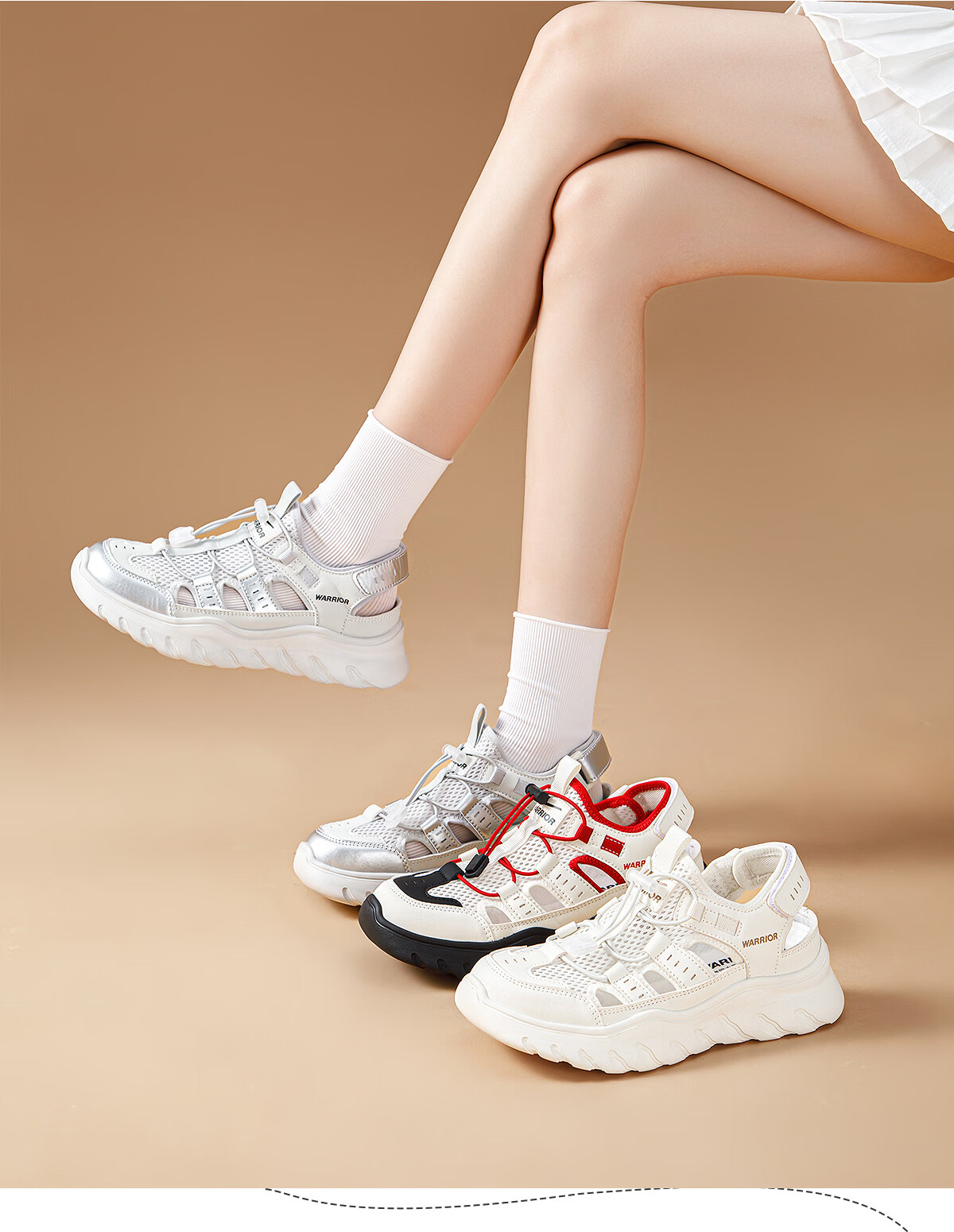 Warrior Women's Sports Sandals New Summer Breathable Dad Shoes Beach Hollow Toe Casual Creek Shoes Beige Size 38 18