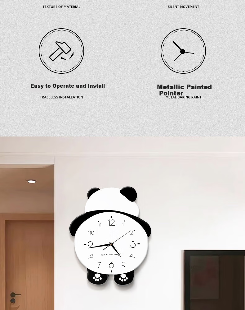 Mao Jiu Jiang Cute Panda Wall Clock Simple Elegant Living Room Creative Hanging Clock Dining Room Decorative Art 3