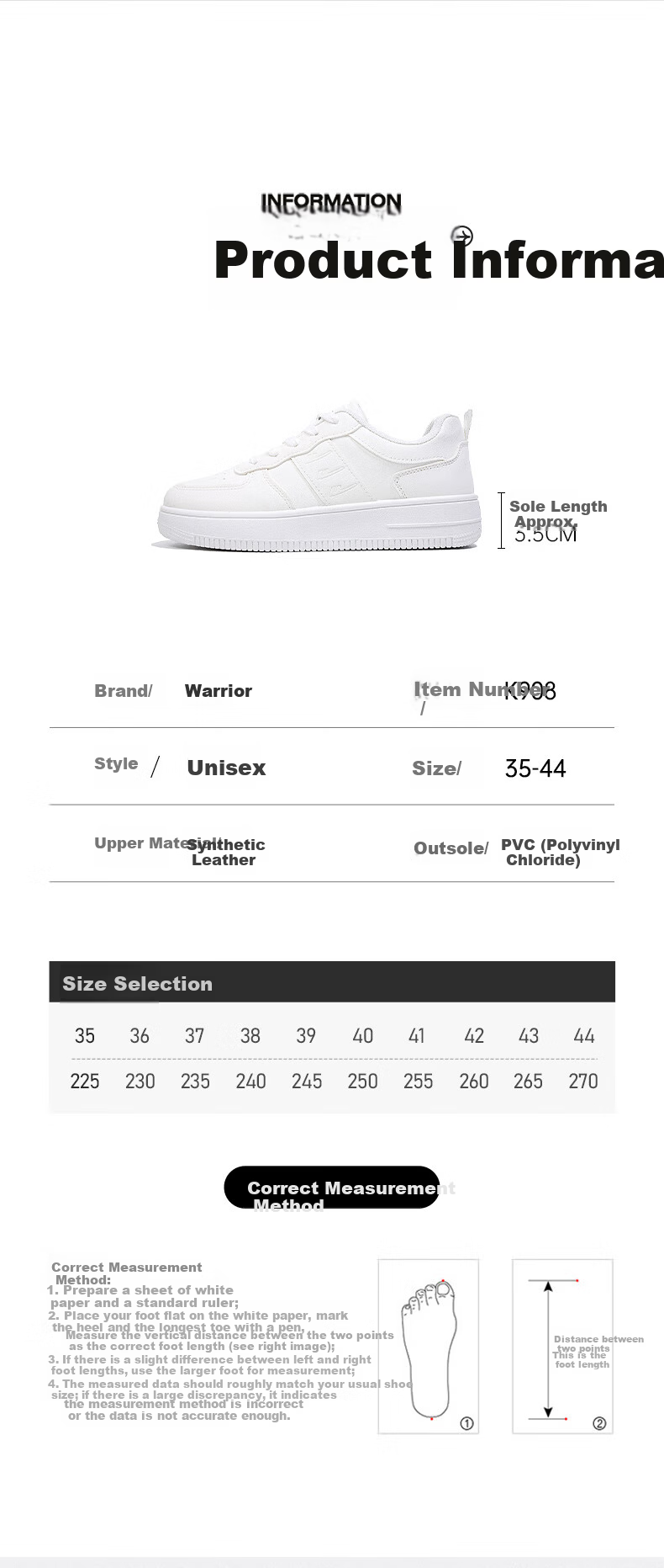 Warrior Official Women's Sneakers Summer New Versatile Student Lightweight White Shoes White 36 4