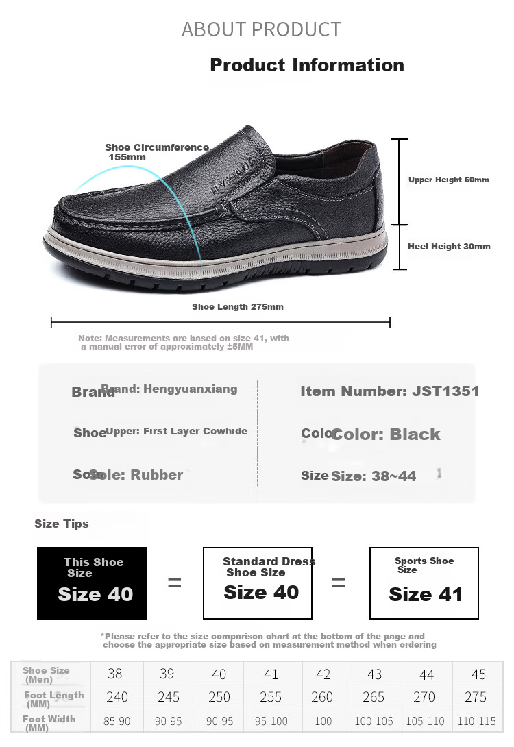 Hengyuanxiang Men's Slip-On Business Casual Driving Loafers JST1351 Black Size 39 5