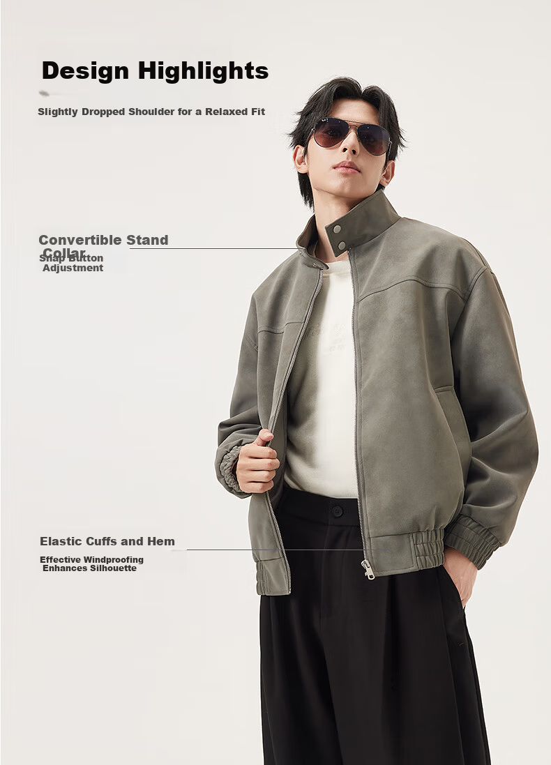 Gxgjeans Men's Simple American Vintage Loose Stand Collar Jacket Coat 25 Autumn New Gray 190/XXXL 3
