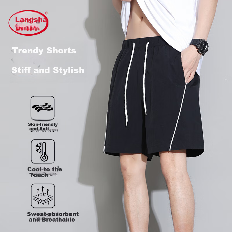 LangSha Men's Sports Shorts Summer Breathable Lightweight Loose Casual Outdoor Quick-Dry Running Fitness Ice Silk Five-Point Pants