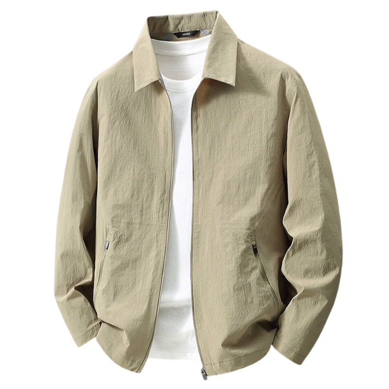 Luozi High-End Men's Sun Protection Jacket, Summer Ice Silk New Style Lightweight Casual Sun Protection Coat, Khaki Color, Size 170