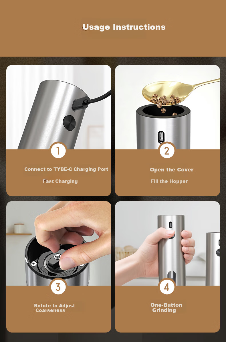 CLITON Electric Pepper Grinder Rechargeable Base Peppercorn Sea Salt Grinder Kitchen Spice Mill Adjustable Coarseness 16