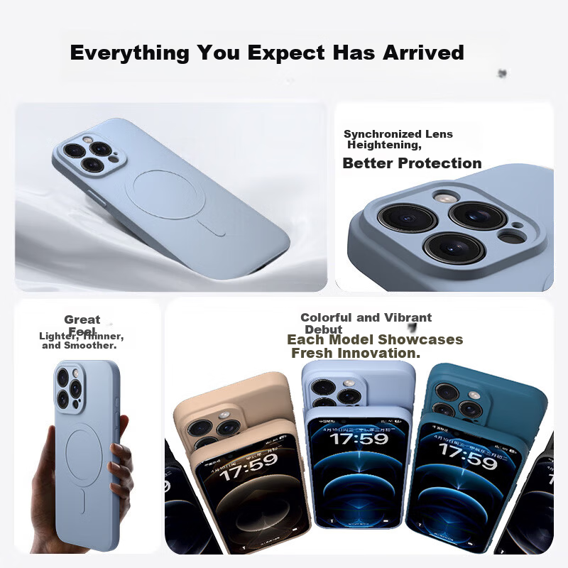 KEKLLE Skin-Friendly Magnetic iPhone 12 Case, Apple 12 Protective Cover, Soft Full-Body Silicone Magnetic Lens Case, Midnight Black