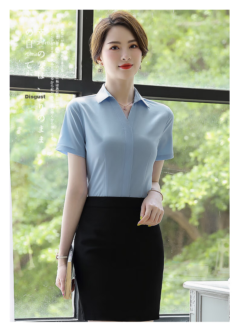 Romon Slim Fit Simple Summer Women's Shirt Casual Breathable Solid Color Short Sleeve White M 8