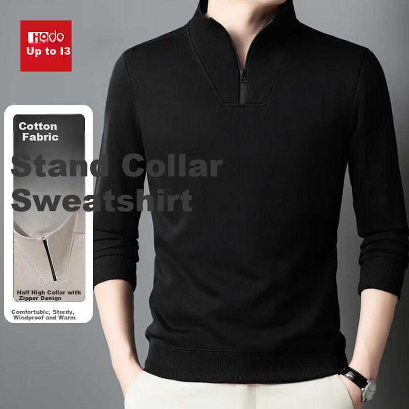 Hodo Men's Autumn Winter Half-Zip Thick Warm Lined Business Casual Long Sleeve Crewneck Sweatshirt