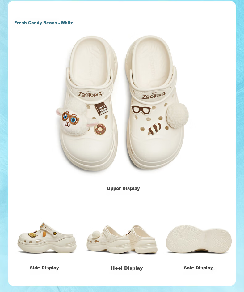 Tianmeiyi Zootopia Collaboration Jelly Bean Clog Women's Thick Sole Height Increasing Open Toe Sandals 23