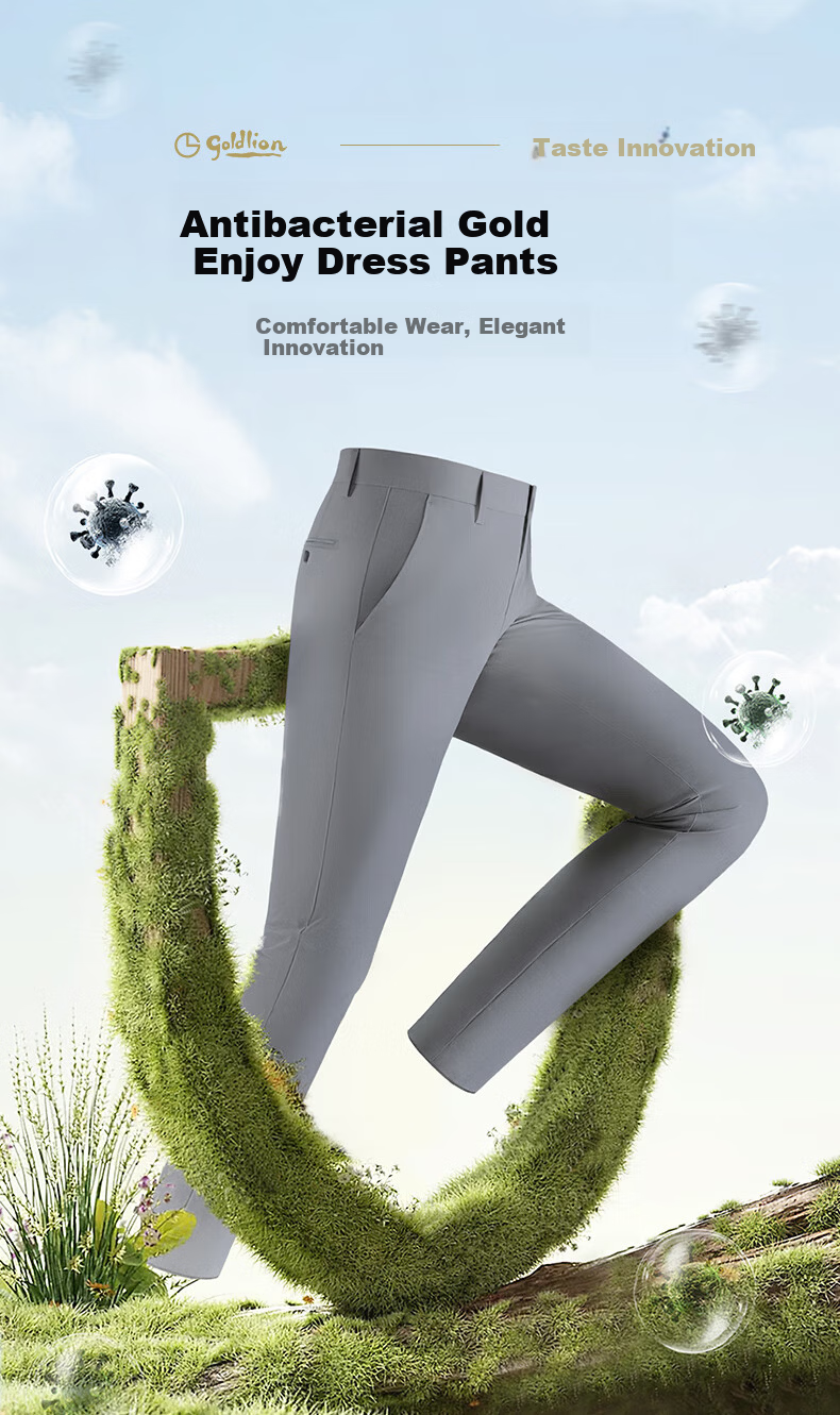 Goldlion Antibacterial 25 Spring Summer Men's Slim Fit Machine Washable Wool Business Dress Pants Gray 32 1