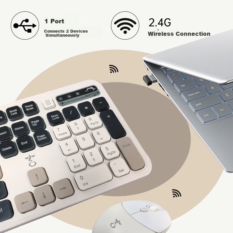 Unisplendour Xuan Niao KM500W Wireless Keyboard and Mouse Set Silent Peripheral Keyboard and Mouse Office Business Gaming Desktop Laptop Tablet Universal Sea Salt Blue