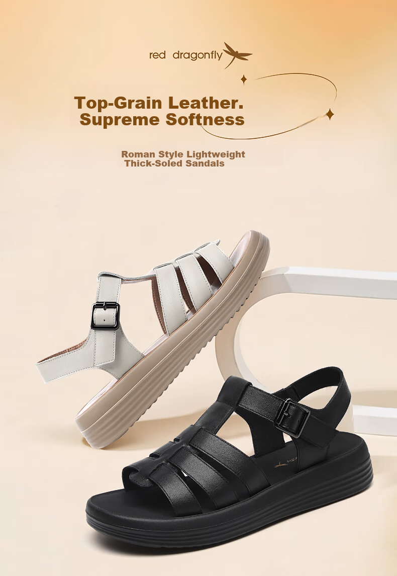 RED DRAGONFLY Women's Soft Sole Leather Sandals Casual Comfortable Flat Beach Shoes WTK245561 Black Size 37 1