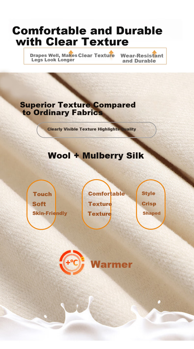 Langsha Spring Women's Pants Mulberry Silk Wool Wide-Leg Thick High-Waist Straight Casual Trousers 5