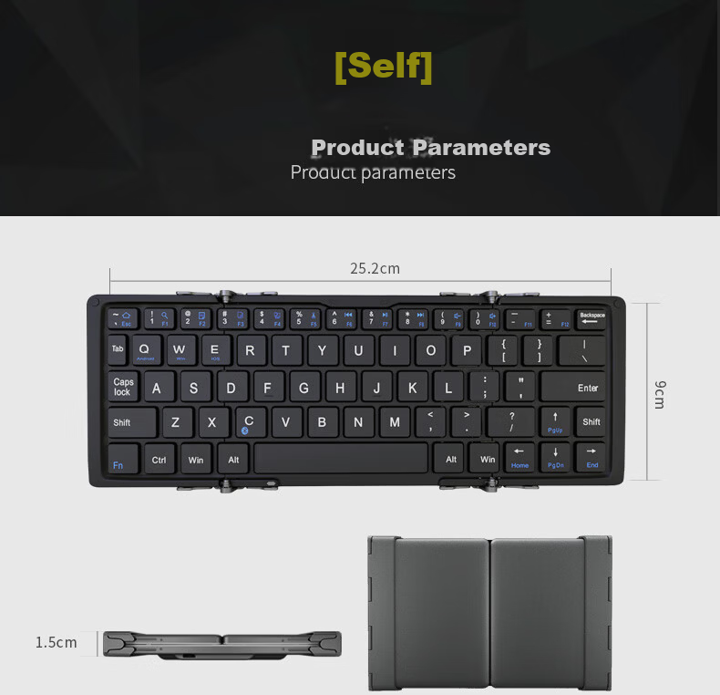 B.O.W Hangshi HB199 Foldable Bluetooth Keyboard Compatible with Apple iPad, Android, Huawei, Xiaomi Phones, Universal Silent Wireless Mini Portable Rechargeable Keyboard, Black Gray 11