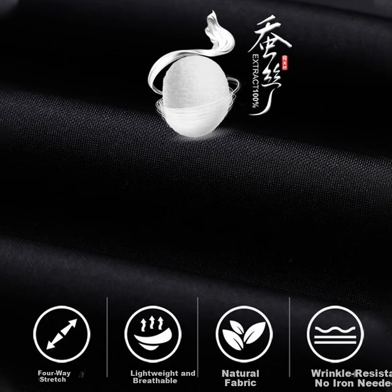 ROMON [Mulberry Silk] High-End Men's Casual Dress Pants Summer Draped Commuter Business Suit Trousers Black 29