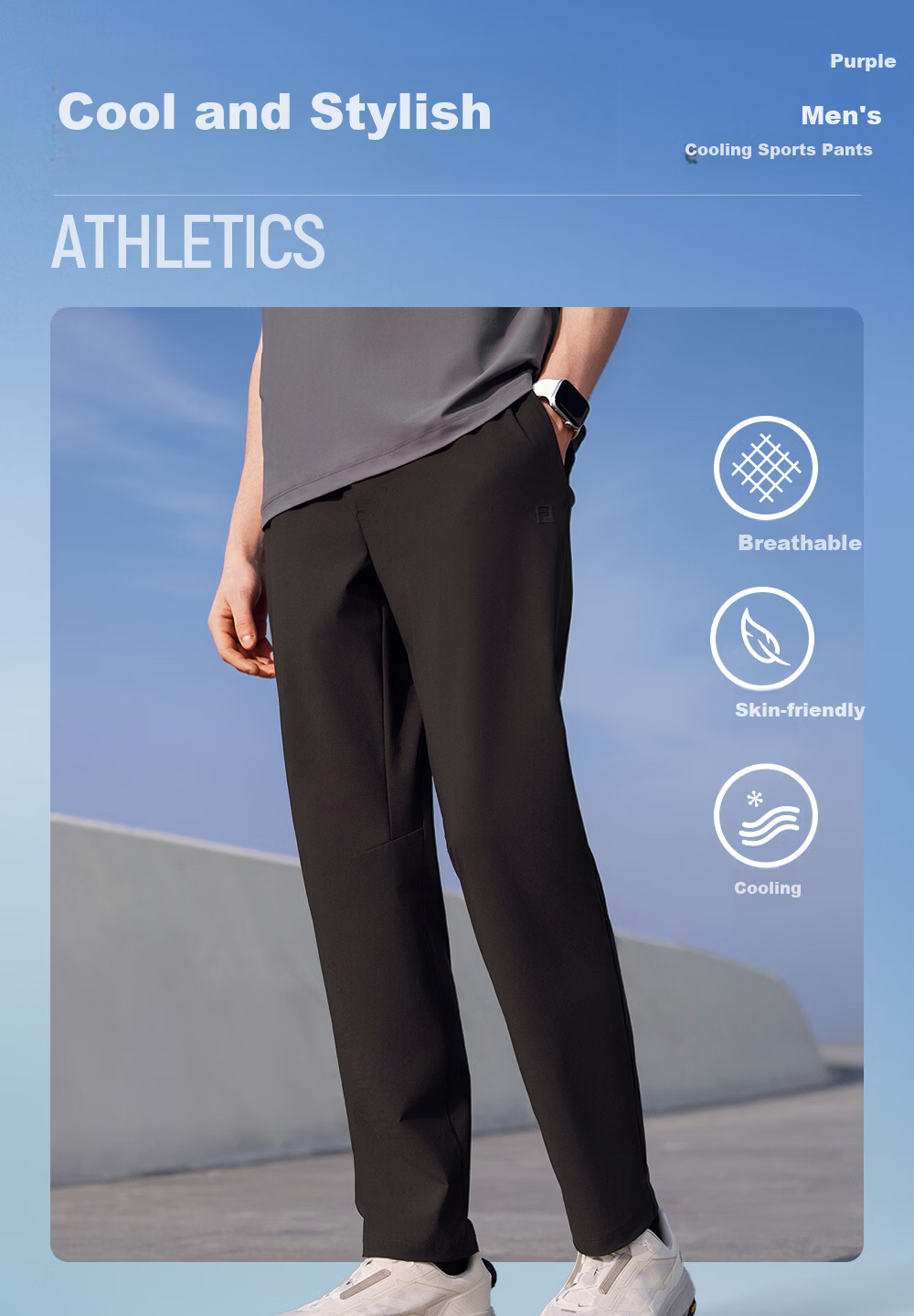 FILA Official Men's Knitted Long Pants 2026 Spring Summer Cooling Breathable Fitness Straight-Leg Sports Pants 1