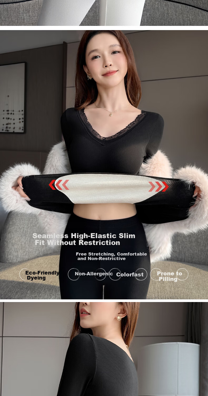 MiiOW Women's Thermal Underwear Set Cotton Slim Fit Fleece Lined Autumn Top and Bottom with Chest Pad Winter Base Layer 11