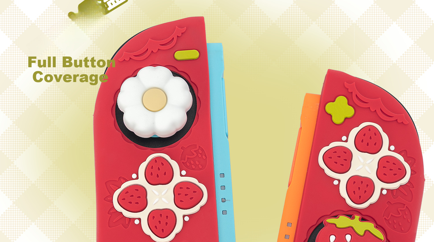 Jixiang Nintendo Switch 2 Protective Case NS2 Controller Soft Silicone Cover Joystick Cap Set Split Anti-Drop Red Spring Strawberry Game Console Accessories for Girls 24