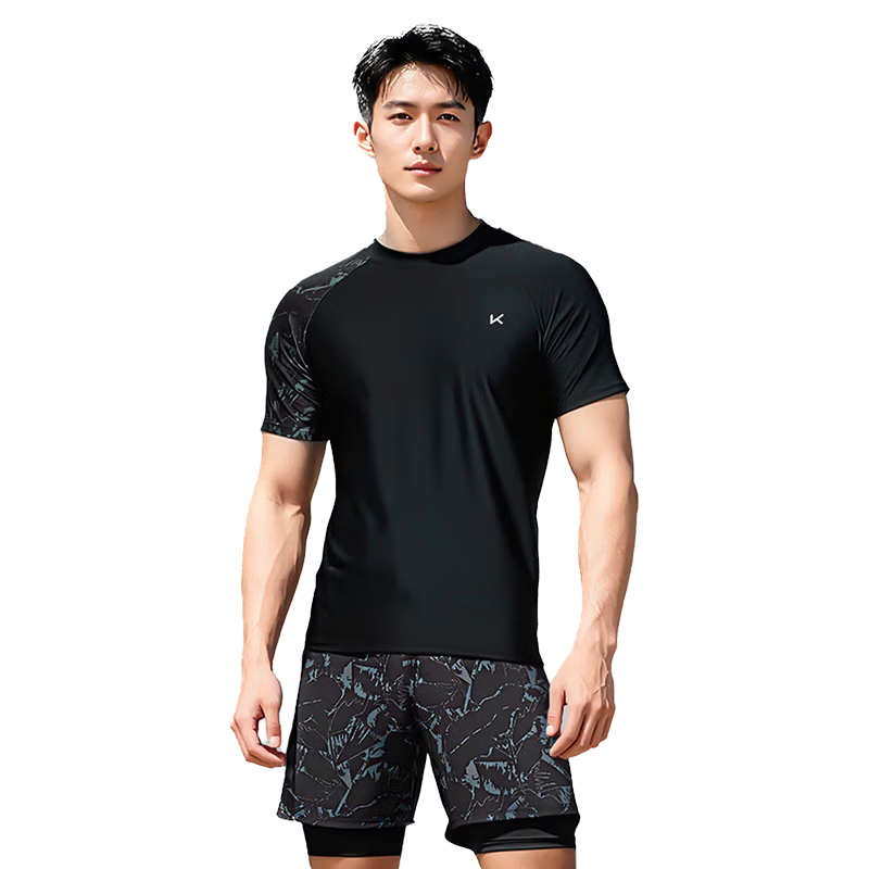 Keep Swimming Trunks for Men, Anti-Embarrassment Double-Layer Swim Shorts, Two-Piece Set, Professional Equipment for Hot Springs, Green And Black Two-Piece Set