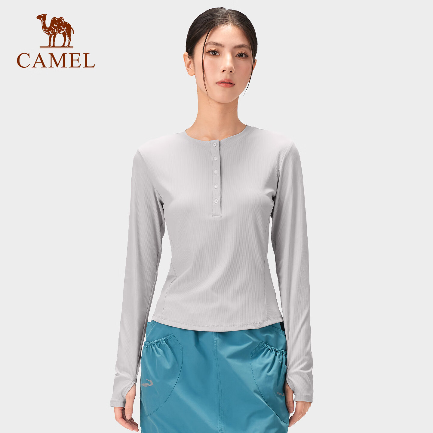 CAMEL Women's Outdoor Base Layer Long Sleeve Stretch Slim Cooling Sun Protection T-Shirt for Hiking Mountaineering Cycling T8038 Spring Summer 2026