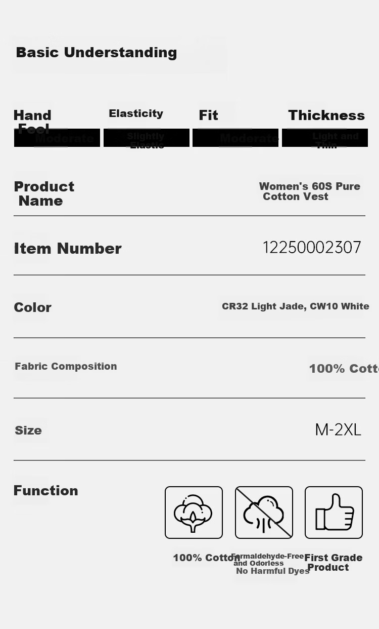 Yiershuang 60s Long Staple Cotton 100% Pure Cotton Women's Vest Round Neck Stretch Narrow Shoulder Base Shirt Female 12