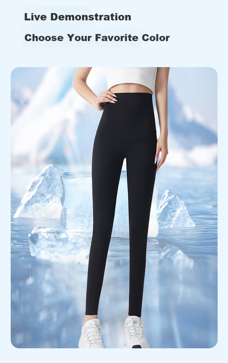 LangSha Ultra-Thin Summer Leggings for Women, Ice Silk Antibacterial Sun-Protective Stretchy Plus Size 9/10 Pants, Maternity Shark Pants 11