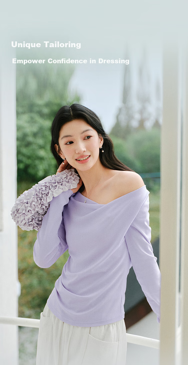 Semir Women's Spring Long Sleeve T-Shirt Short Asymmetric Off-Shoulder Slim Fit Top 2026 109126101001 5