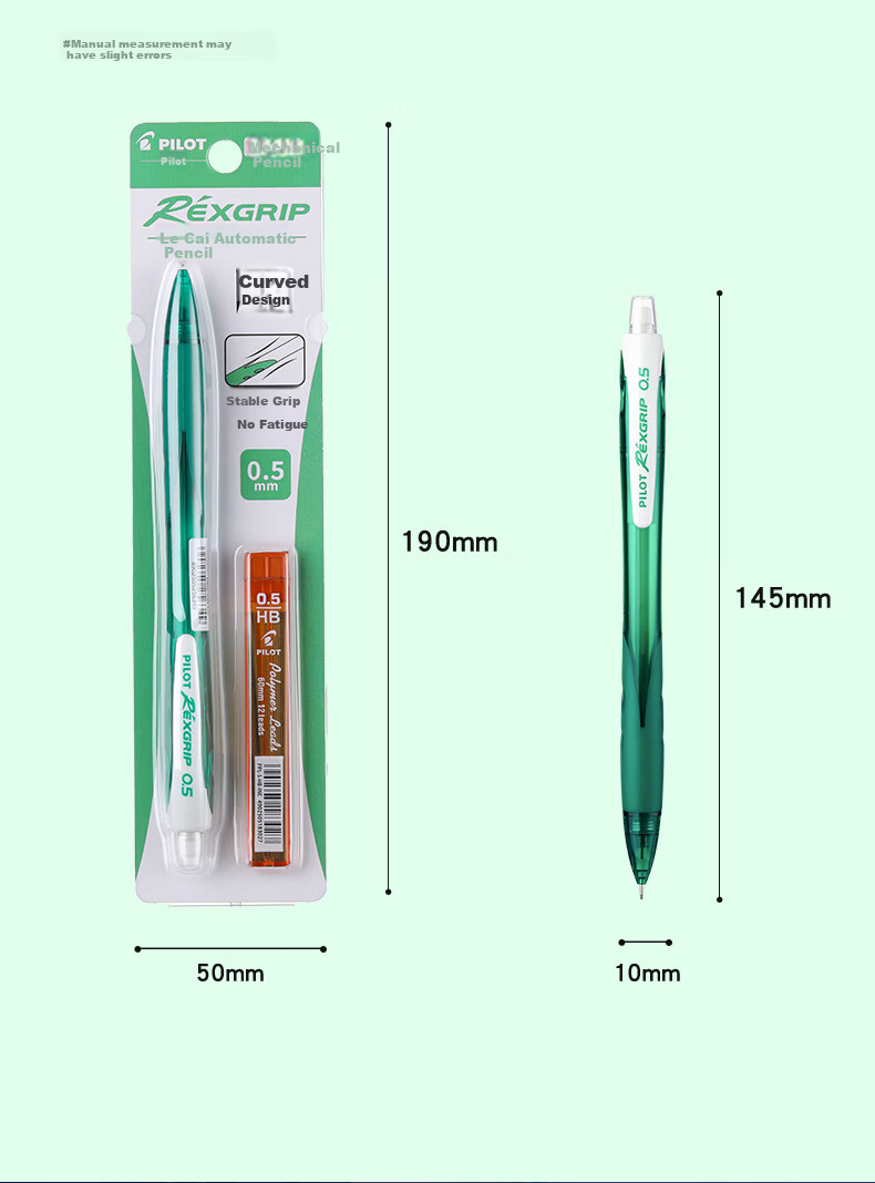 PILOT Popular Product Lekai 0.5mm Mechanical Pencil for Children Grade 1-2 Student Writing Pencil with Eraser Transparent Light Green (Includes Lead) HRG10RCLG5 10