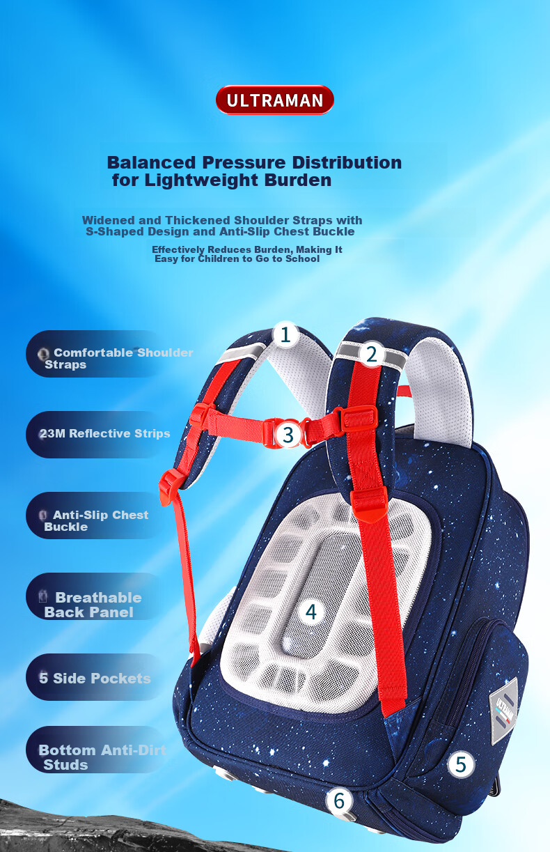 Shangxi Ultraman Children's School Backpack for Boys Primary Grades 1-4 Lightweight Dark Blue Zero 2
